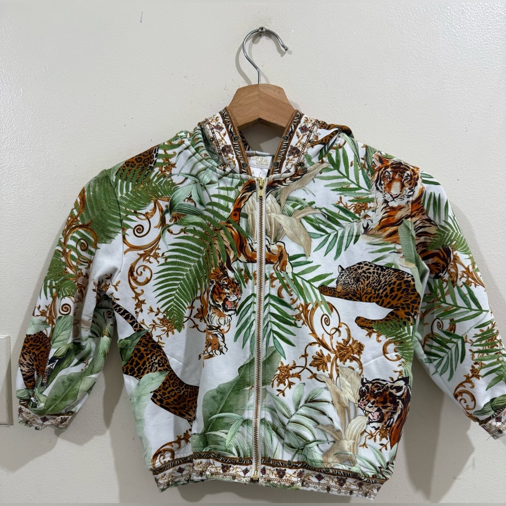 Millau Kids Jungle Animal Zip-Up Hoodie Jacket - White, Green & Brown